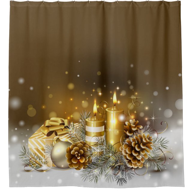Gold Candles Christmas Elegant Holiday Home Decor Shower Curtain (Front)