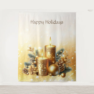 Gold Candles Christmas Holiday Backdrop Tapestry