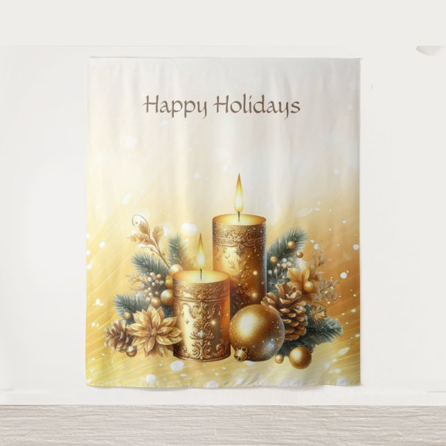 Gold Candles Christmas Holiday Backdrop Tapestry (Front)