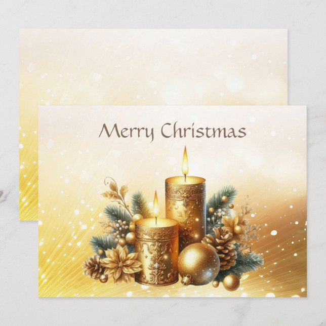 Gold Candles Christmas Holiday Card (Front/Back)