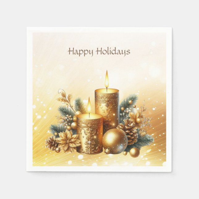 Gold Candles Christmas Holiday Napkin (Front)