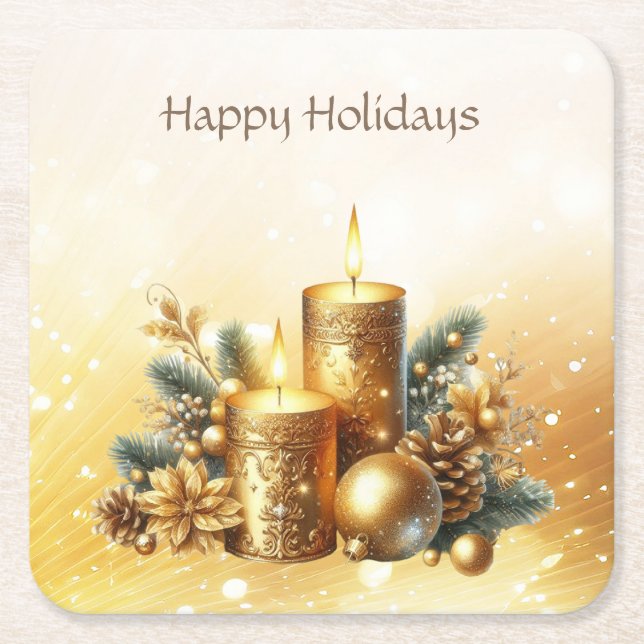 Gold Candles Christmas Holiday Paper Coaster (Front)
