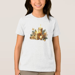Gold Candles Christmas Holiday T-Shirt Tri-Blend Shirt
