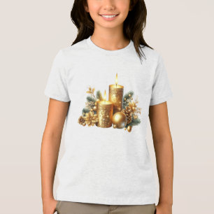 Gold Candles Christmas Holiday T-Shirt Tri-Blend Shirt