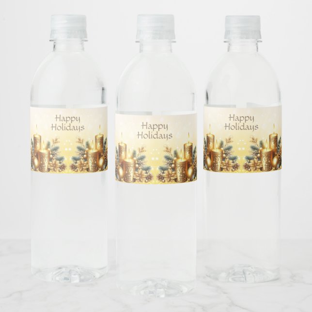 Gold Candles Christmas Holiday Water Bottle Label (Bottles)
