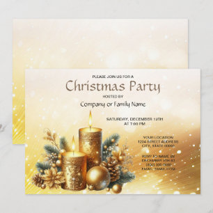 Gold Candles Christmas Party Invitation