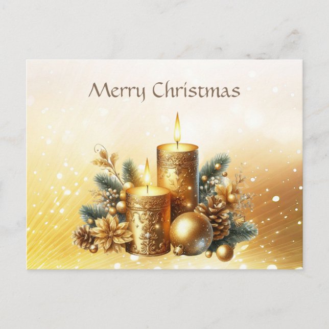 Gold Candles Holiday Christmas Postcard (Front)