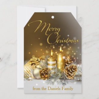 Gold Candles Merry Christmas Elegant Large Holiday Card