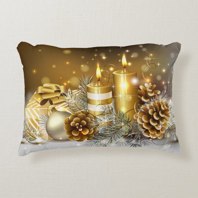 Gold Candles Merry Christmas Holiday Decor Decorative Cushion (Front)