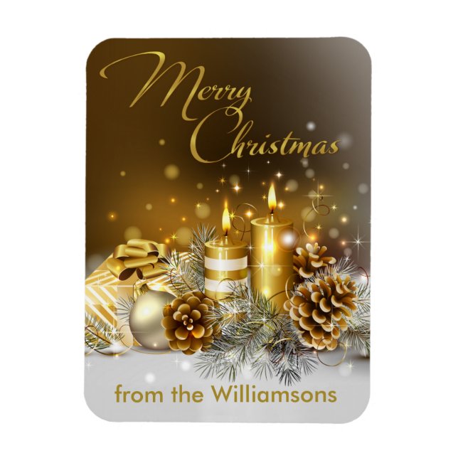 Gold Candles Merry Christmas Holiday Magnet (Vertical)
