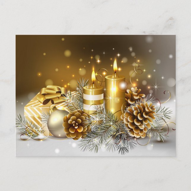 Gold Candles Merry Christmas Holiday Postcard (Front)