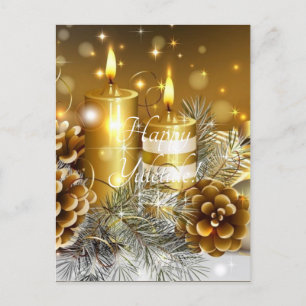 gold candles pine cones postcard