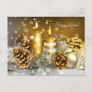 gold candles pine cones postcard