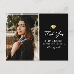 gold cap black thank you graduation postcard
