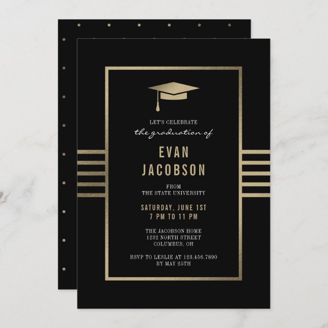 Gold Cap EDITABLE COLOR Graduation Invitation (Front/Back)
