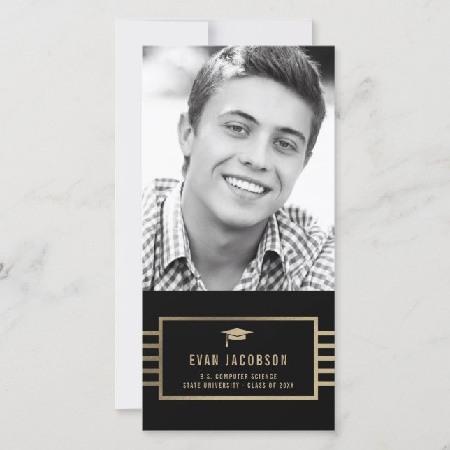 Gold Cap EDITABLE COLOR Graduation Photo Card (Front)