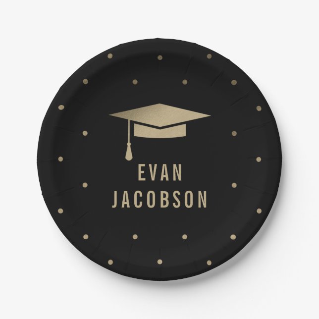Gold Cap EDITABLE COLOR Graduation Plates (Front)