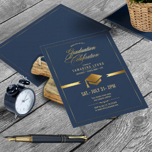 Gold Cap Graduation Navy Blue ID834 Invitation