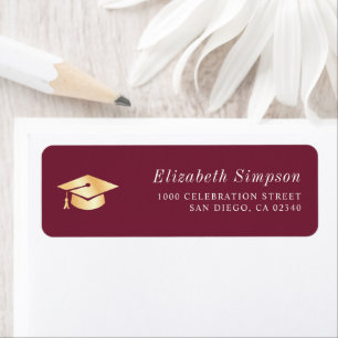 gold cap maroon graduation address label