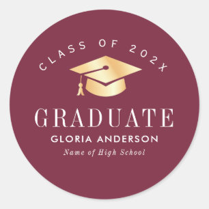 Gold Cap Maroon Graduation Classic Round Sticker