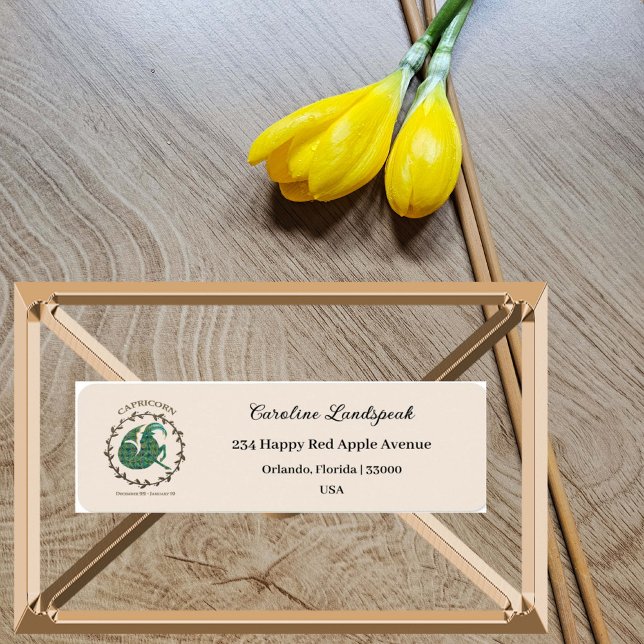 Gold Capricorn Zodiac Sign Embossed Floral Address (Creator Uploaded)