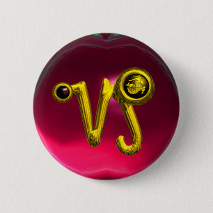GOLD CAPRICORN / ZODIAC SIGN JEWEL 6 CM ROUND BADGE