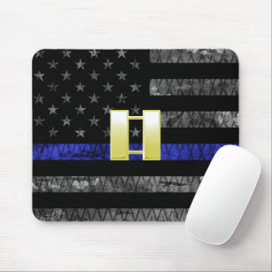 (Gold) Captain Thin Blue Line Distressed Flag Mouse Mat
