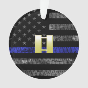(Gold) Captain Thin Blue Line Distressed Flag Ornament