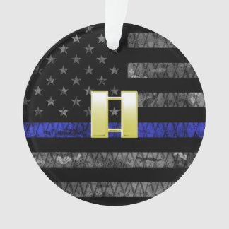 (Gold) Captain Thin Blue Line Distressed Flag Ornament