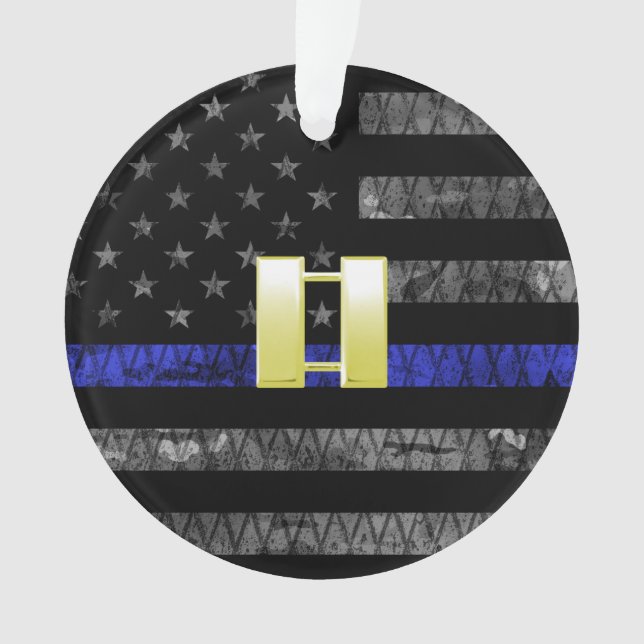 (Gold) Captain Thin Blue Line Distressed Flag Ornament (Front)