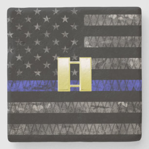 (Gold) Captain Thin Blue Line Distressed Flag Stone Coaster
