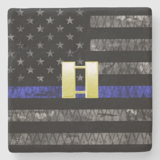 (Gold) Captain Thin Blue Line Distressed Flag Stone Coaster