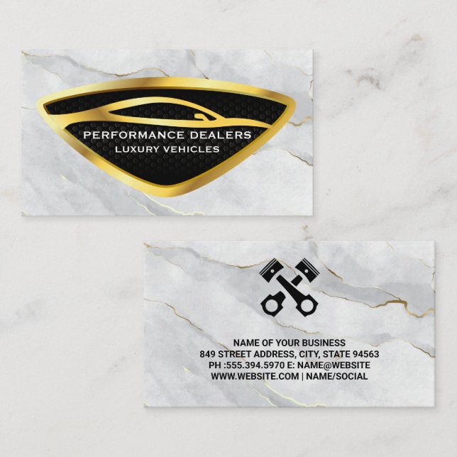 Gold Car | Marble Background Business Card (Front/Back)