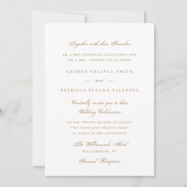 Gold Caramel Formal Calligraphy Elegant Wedding Invitation (Front)