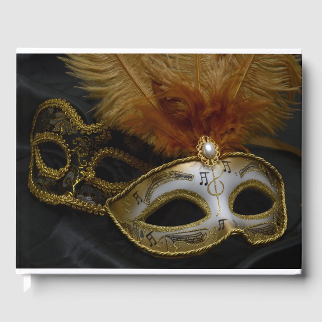 Gold Carnival Venetian Mask Masquerade Guest Book (Front)