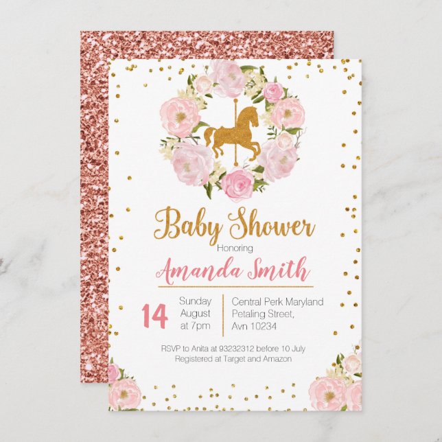 Gold Carousel Baby Shower invitation (Front/Back)