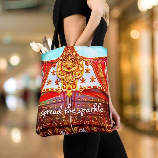 Gold Carousel Face Photography Spread the Sparkle Tote Bag (Creator Uploaded)