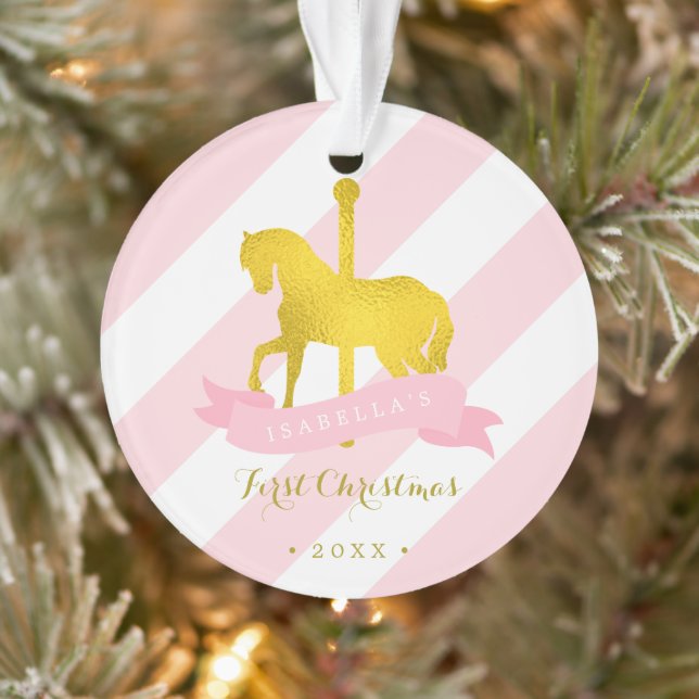 Gold Carousel Horse Baby's First Christmas Ornament (Tree)