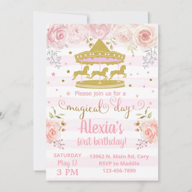 Gold carousel merrygoround birthday invitation. invitation (Front)