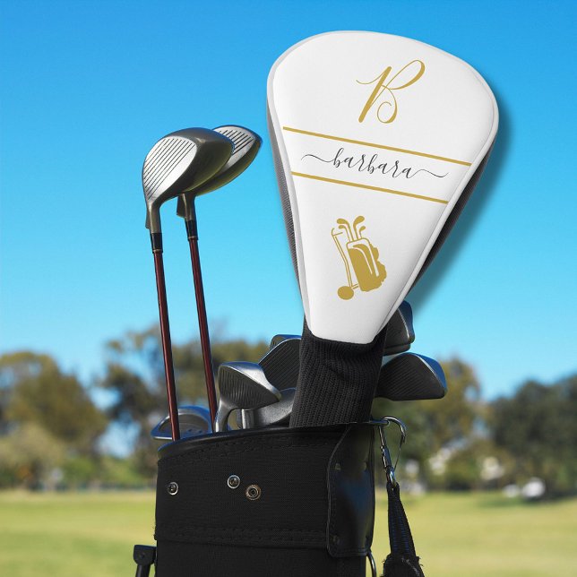 Gold Cart Monogram Initial and Name Personalised  Golf Head Cover (Creator Uploaded)