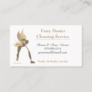 Gold Cartoon Fairy Girl House Cleaning Service Business Card
