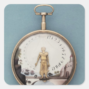 Gold cased bras-en-l'air pocket watch square sticker