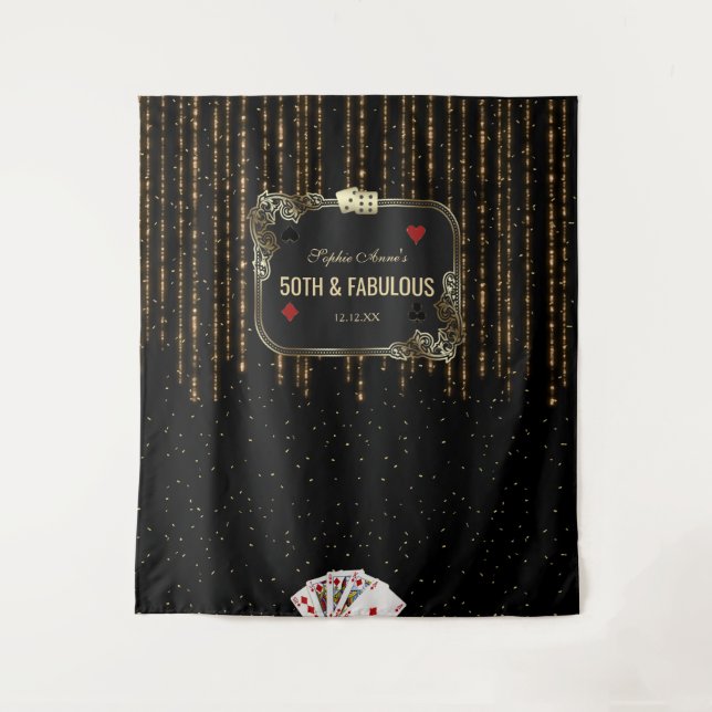 Gold Casino Great Gatsby 50th Birthday Photo Booth Tapestry (Front)
