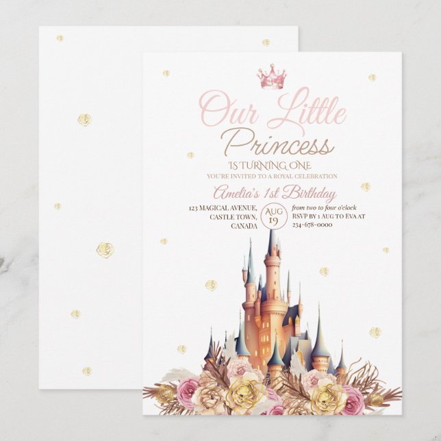 Gold Castle Elegant Little Princess Birthday  Invitation (Front/Back)