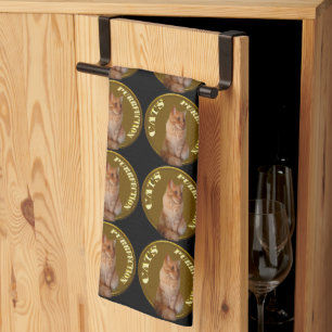 Gold Cat Coins With Ginger Cat,  Tea Towel