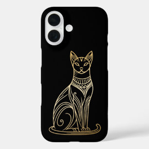 Gold Cat Illustration for Cat lovers Lineart style iPhone 16 Case