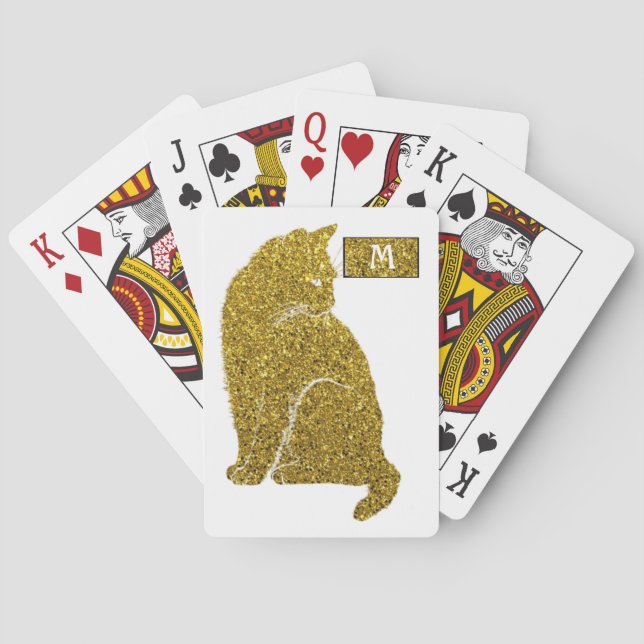 Gold Cat Monogram Playing Cards (Back)