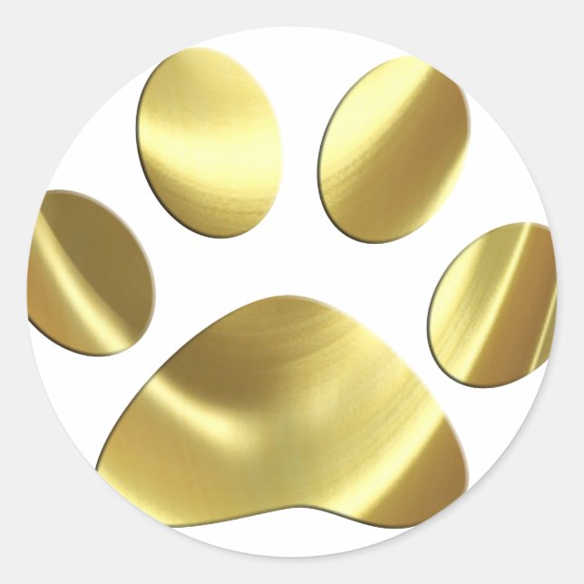 Gold Cat Paw Print Classic Round Sticker (Front)