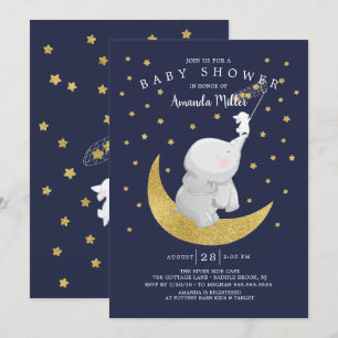 Gold Catch A Star Bunny Elephant Baby Shower Invitation