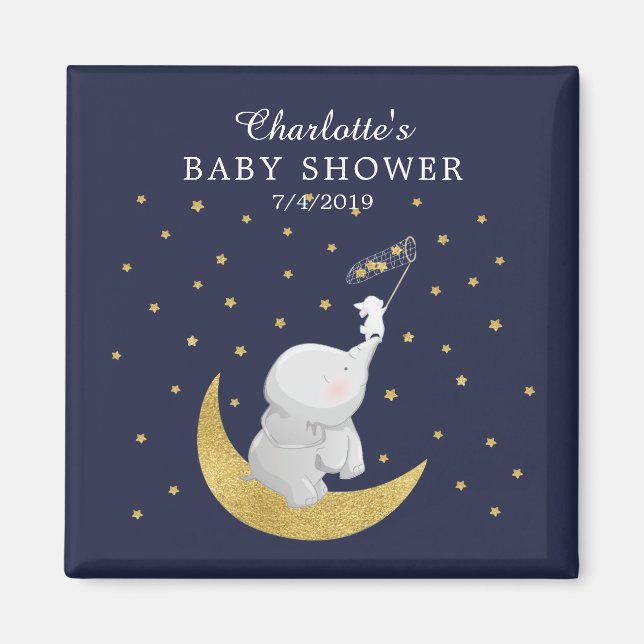 Gold Catch A Star Bunny Elephant Baby Shower Magnet (Front)